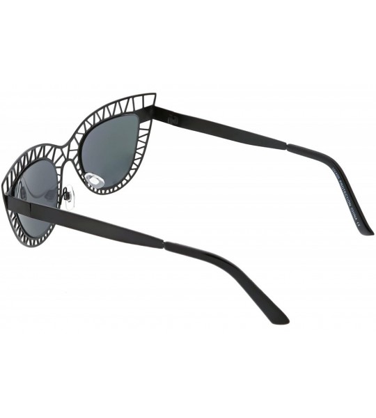 Cat Eye Unique Laser Cut Out Color Mirrored Lens Cat Eye Sunglasses 48mm - Matte Black / Pink Mirror - CK188K0HS30 $24.13