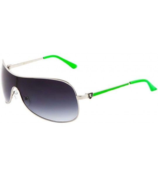 Shield Color Bar Thin Temple Thin Frame One Piece Curved Shield Lens Sunglasses - Smoke Green - CG199GA3EAR $35.15