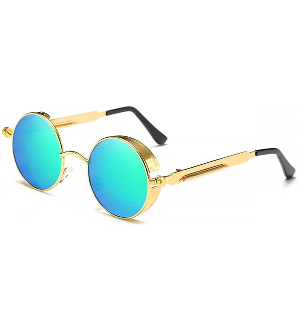 Round Polarized Sunglasses UV Protection-Retro Round Sunglasses for Women Men - Gold Frame/Green Len - CT199MUQ56S $24.28