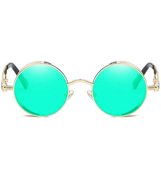 Round Polarized Sunglasses UV Protection-Retro Round Sunglasses for Women Men - Gold Frame/Green Len - CT199MUQ56S $24.28