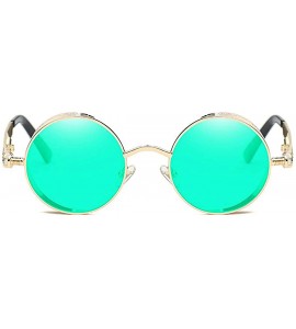 Round Polarized Sunglasses UV Protection-Retro Round Sunglasses for Women Men - Gold Frame/Green Len - CT199MUQ56S $24.28