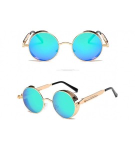 Round Polarized Sunglasses UV Protection-Retro Round Sunglasses for Women Men - Gold Frame/Green Len - CT199MUQ56S $24.28