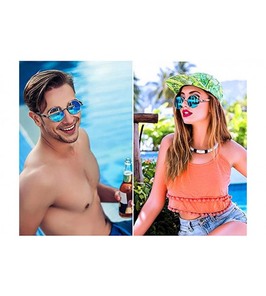 Round Polarized Sunglasses UV Protection-Retro Round Sunglasses for Women Men - Gold Frame/Green Len - CT199MUQ56S $24.28