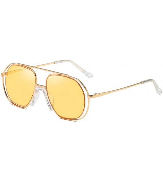 Square New Ocean Trend Sunglasses Fashion Hollow Ladies Luxury Men's Metal Sunglasses UV400 - Yellow - CB194RZS9YG $22.79