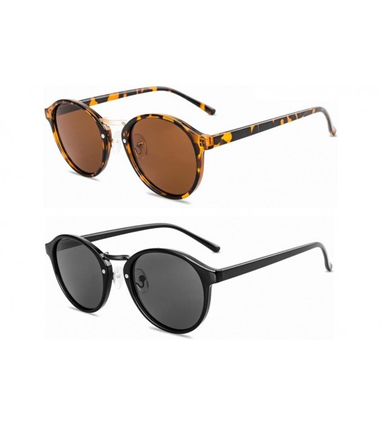 Oversized Retro Round Polarized Sunglasses for Women Men Vintage Designer Style UV400 - Tortoise+black - CE18A783ERK $26.96