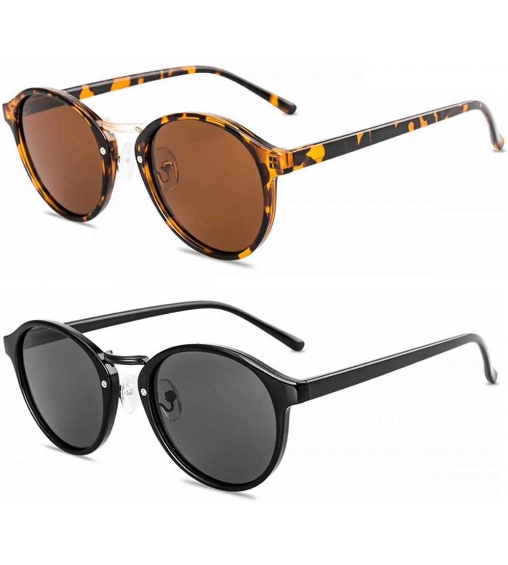 Oversized Retro Round Polarized Sunglasses for Women Men Vintage Designer Style UV400 - Tortoise+black - CE18A783ERK $26.96