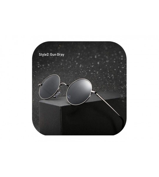 Round Retro Vintage Round Polarized Sunglasses Men Women Sun Glasses Metal Frame Black Lens Eyewear Driving - D3 Gun - CG197Y...