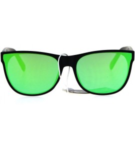 Rectangular Color Mirror Panel Lens Horned Rim Hipster Sunglasses - Green - CD186GITHR6 $23.53