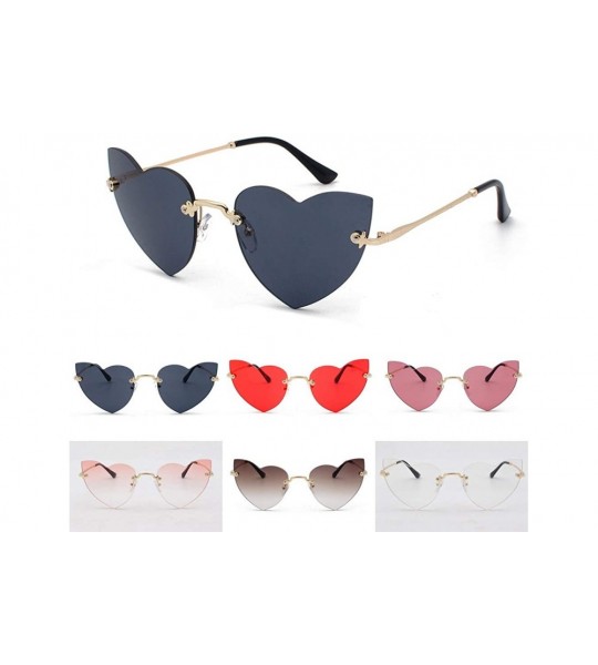 Rimless Heart Shaped Rimless Sunglasses Candy Color Eyewear Lightweight Sunglasses Mirrored Lens Fashion Goggle Eyewear - CH1...