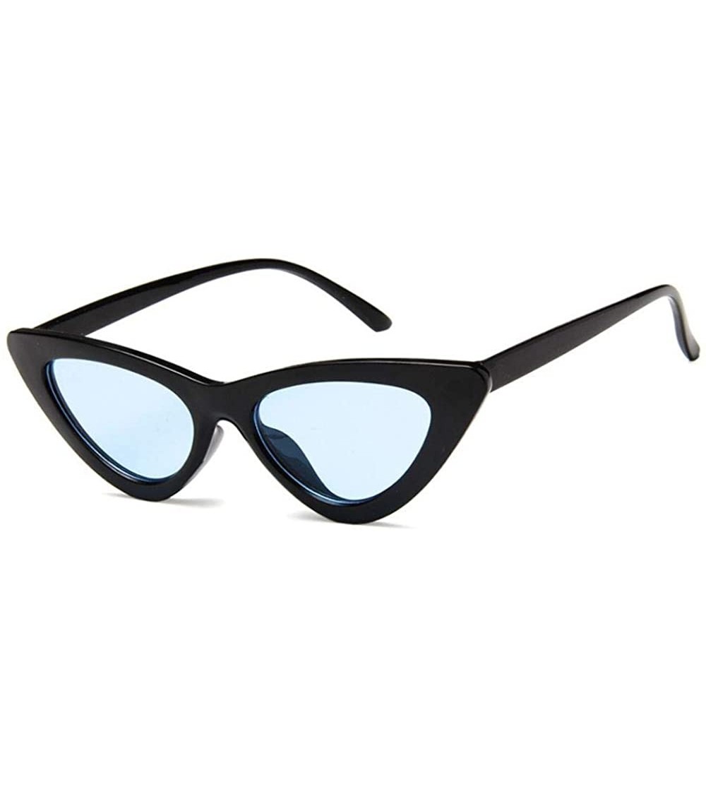 Cat Eye Women Fashion Triangle Cat Eye Sunglasses with Case UV400 Protection Beach - Black Frame/Blue Lens - CQ18WMR4CUQ $37.31