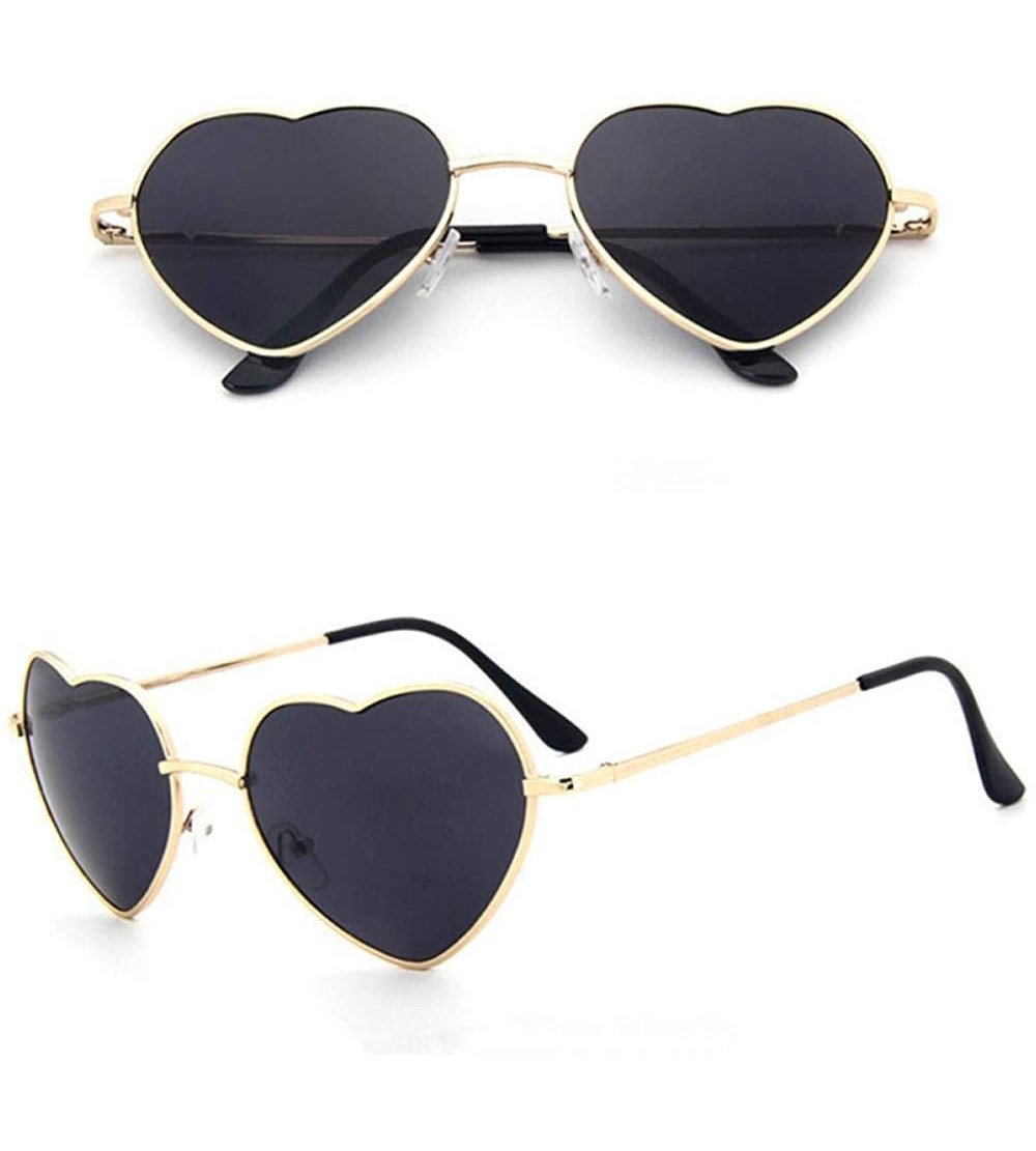 Aviator Heart Shaped Sunglasses Women Metal Frame Reflective Lens Sun Protection Tea - Gray - CN18YKUO0QO $16.94