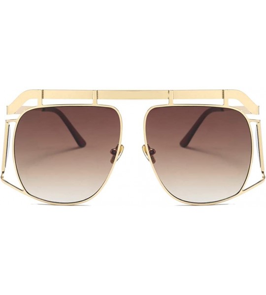 Shield Oversized Shield Sunglasses Men Vintage Metal Punk Female Sun Glasses Square - Gold With Brown - CE18KWAL2CO $21.31