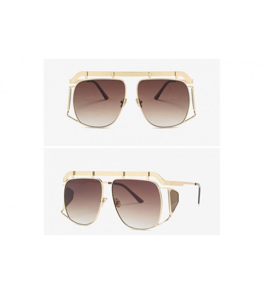 Shield Oversized Shield Sunglasses Men Vintage Metal Punk Female Sun Glasses Square - Gold With Brown - CE18KWAL2CO $21.31