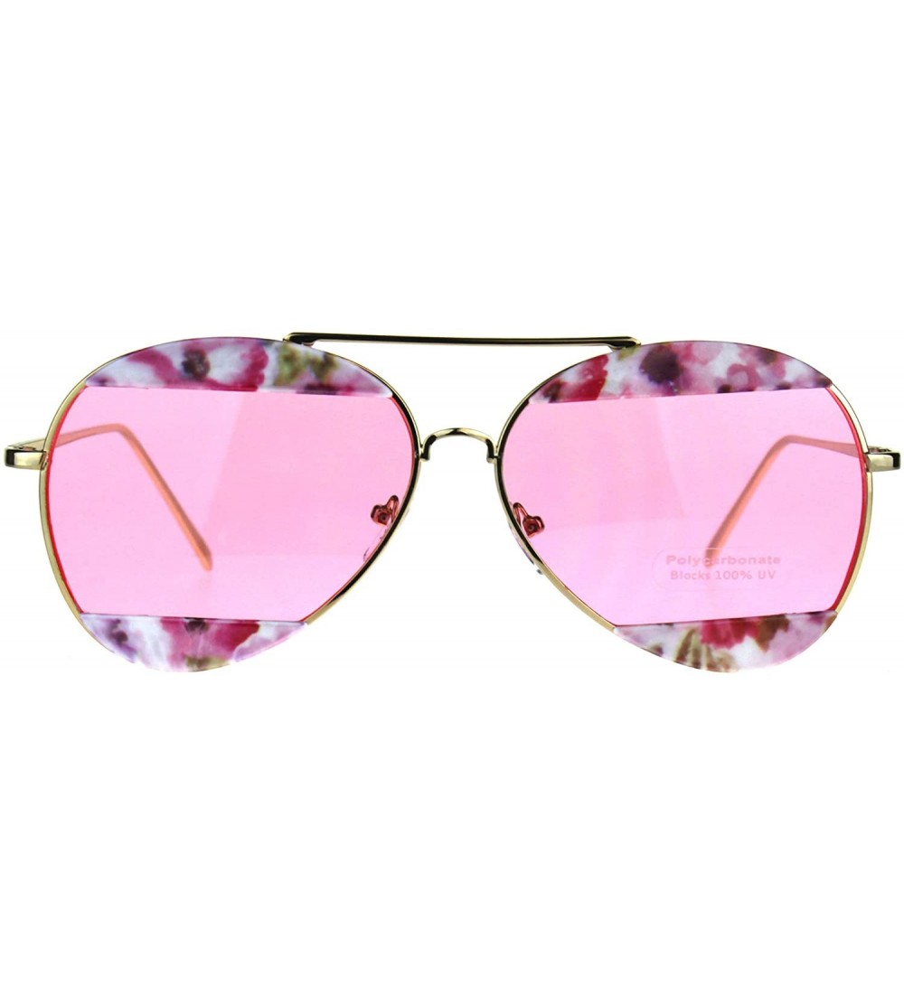 Aviator Womens Flower Crop Blind Pilots Metal Rim Fashion Sunglasses - Pink - CL18854Q3IR $24.98