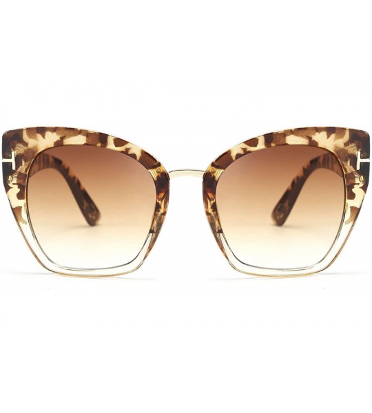 Square Retro Oversized Cateye Sunglasses Leopard Frame with Delicate Metal T-SIGN for Women B2576 - 5 - C4196GA2CX0 $28.59