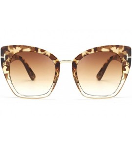 Square Retro Oversized Cateye Sunglasses Leopard Frame with Delicate Metal T-SIGN for Women B2576 - 5 - C4196GA2CX0 $28.59