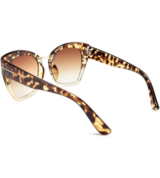 Square Retro Oversized Cateye Sunglasses Leopard Frame with Delicate Metal T-SIGN for Women B2576 - 5 - C4196GA2CX0 $28.59