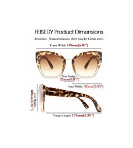 Square Retro Oversized Cateye Sunglasses Leopard Frame with Delicate Metal T-SIGN for Women B2576 - 5 - C4196GA2CX0 $28.59