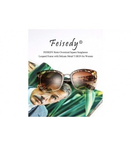 Square Retro Oversized Cateye Sunglasses Leopard Frame with Delicate Metal T-SIGN for Women B2576 - 5 - C4196GA2CX0 $28.59