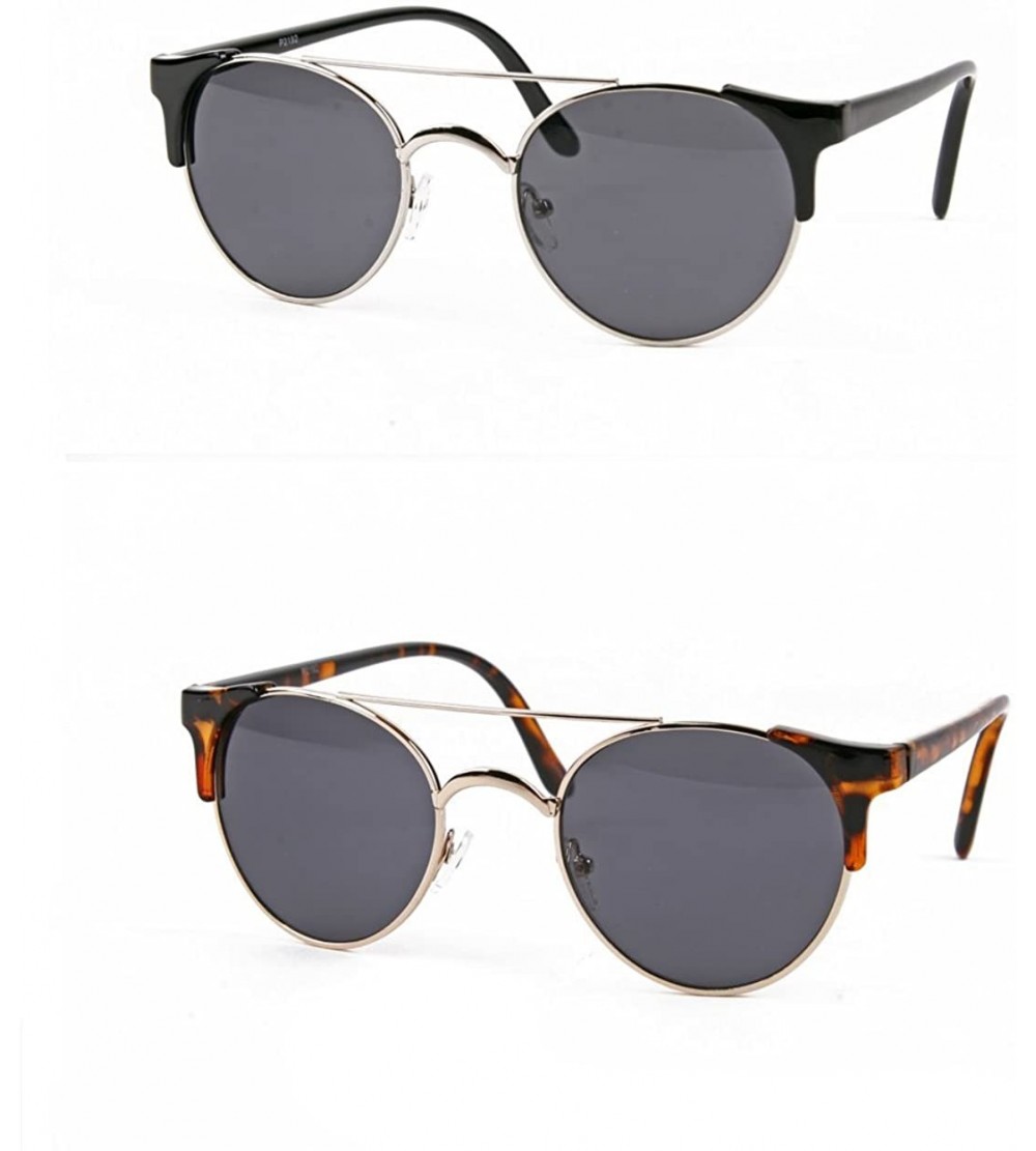 Round Metal Round Sunglasses P2192 - 2 Pcs Black-smoke & Tortoise-smoke - C9125W6KLBL $60.72