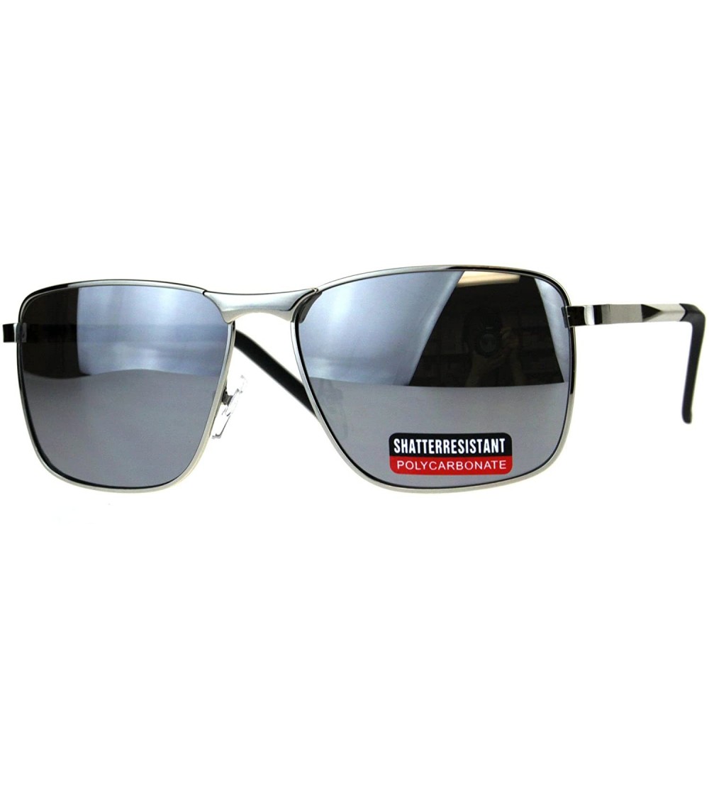 Rectangular Mens Fashion Sunglasses Square Metal Frame Spring Hinge UV 400 - Silver (Silver Mirror) - CL18CE697AC $18.78