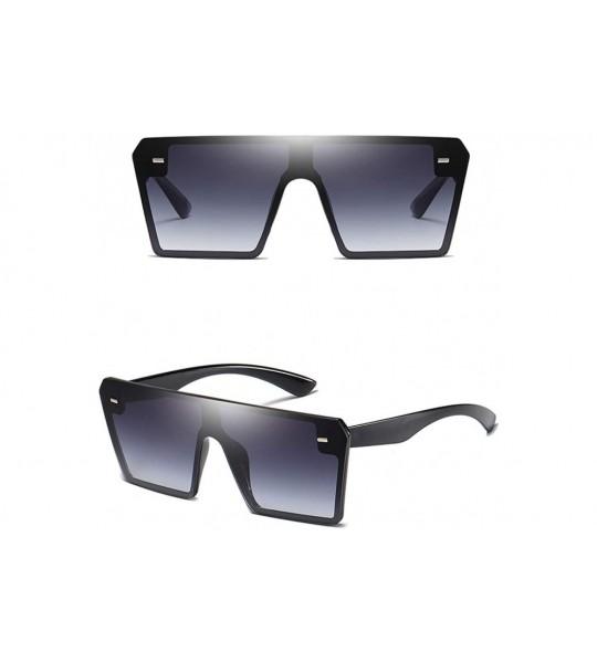 Oversized Unisex Flat Top Shield Sunglasses Square Mirror Rimless Glasses Unique Oversize Vintage Style for Women Men - B - C...