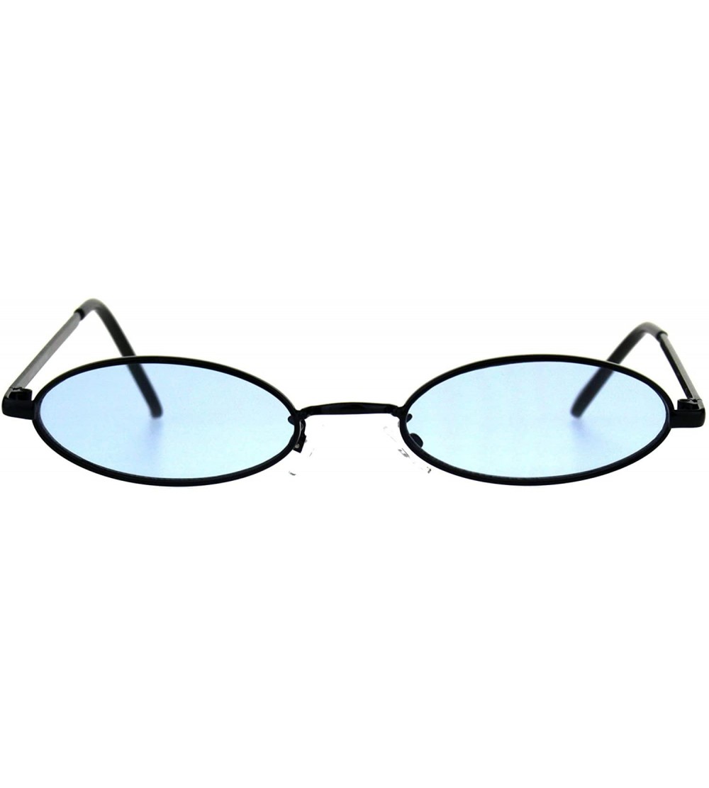 Round Mens Oval Narrow Metal Rim Round Hippie Color Lens Sunglasses - Black Blue - C818CLO79XW $20.48