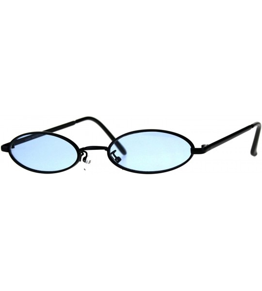 Round Mens Oval Narrow Metal Rim Round Hippie Color Lens Sunglasses - Black Blue - C818CLO79XW $20.48