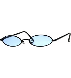 Round Mens Oval Narrow Metal Rim Round Hippie Color Lens Sunglasses - Black Blue - C818CLO79XW $20.48