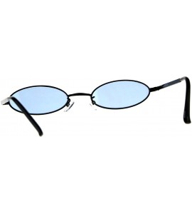 Round Mens Oval Narrow Metal Rim Round Hippie Color Lens Sunglasses - Black Blue - C818CLO79XW $20.48