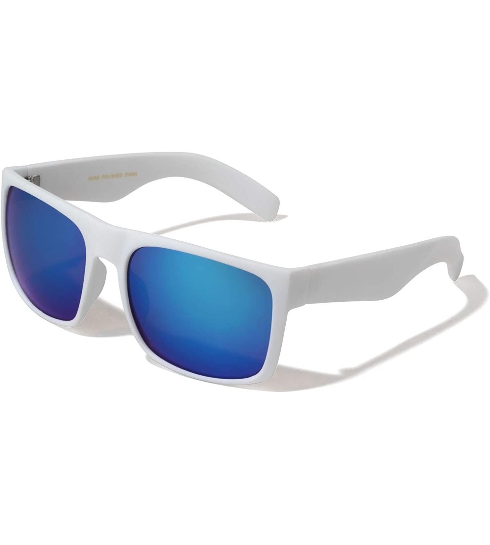 Square Classic Square Color Mirror Soft Frame Sunglasses - Blue White - CT197LZRNCC $25.69