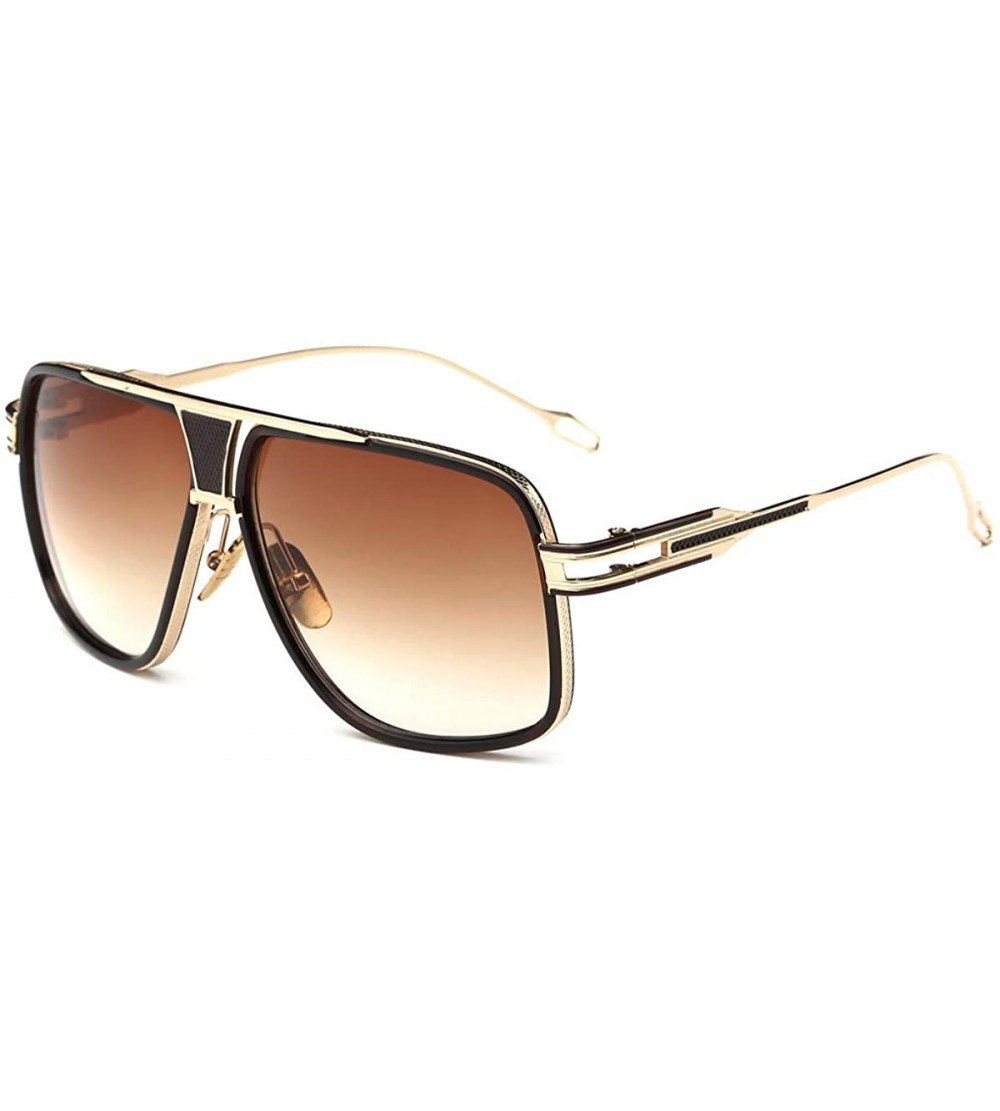 Square Sunglasses for Men Oversize Classic Black Shades Goggle Retro Brand Designer Gold Alloy Frame Sun Glasses - CA18ZCA4AQ...