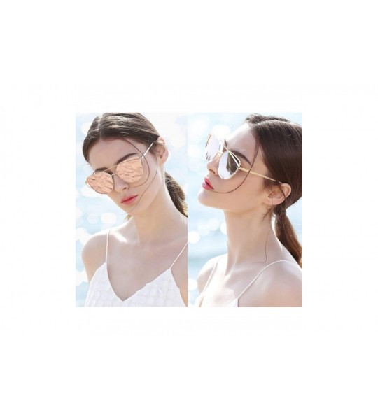 Round Cat Eye Mirrored Flat Lenses Polarized Metal Frame Women Sunglasses SR004 - CR18NHM5GXX $25.15