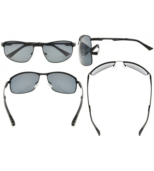 Rectangular Metal Frame Spring Hinges Polycarbonate Lens Polarized Sunglasses Men Women - Black/Grey Lens - C0186L6C2TT $54.96