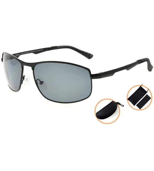 Rectangular Metal Frame Spring Hinges Polycarbonate Lens Polarized Sunglasses Men Women - Black/Grey Lens - C0186L6C2TT $54.96