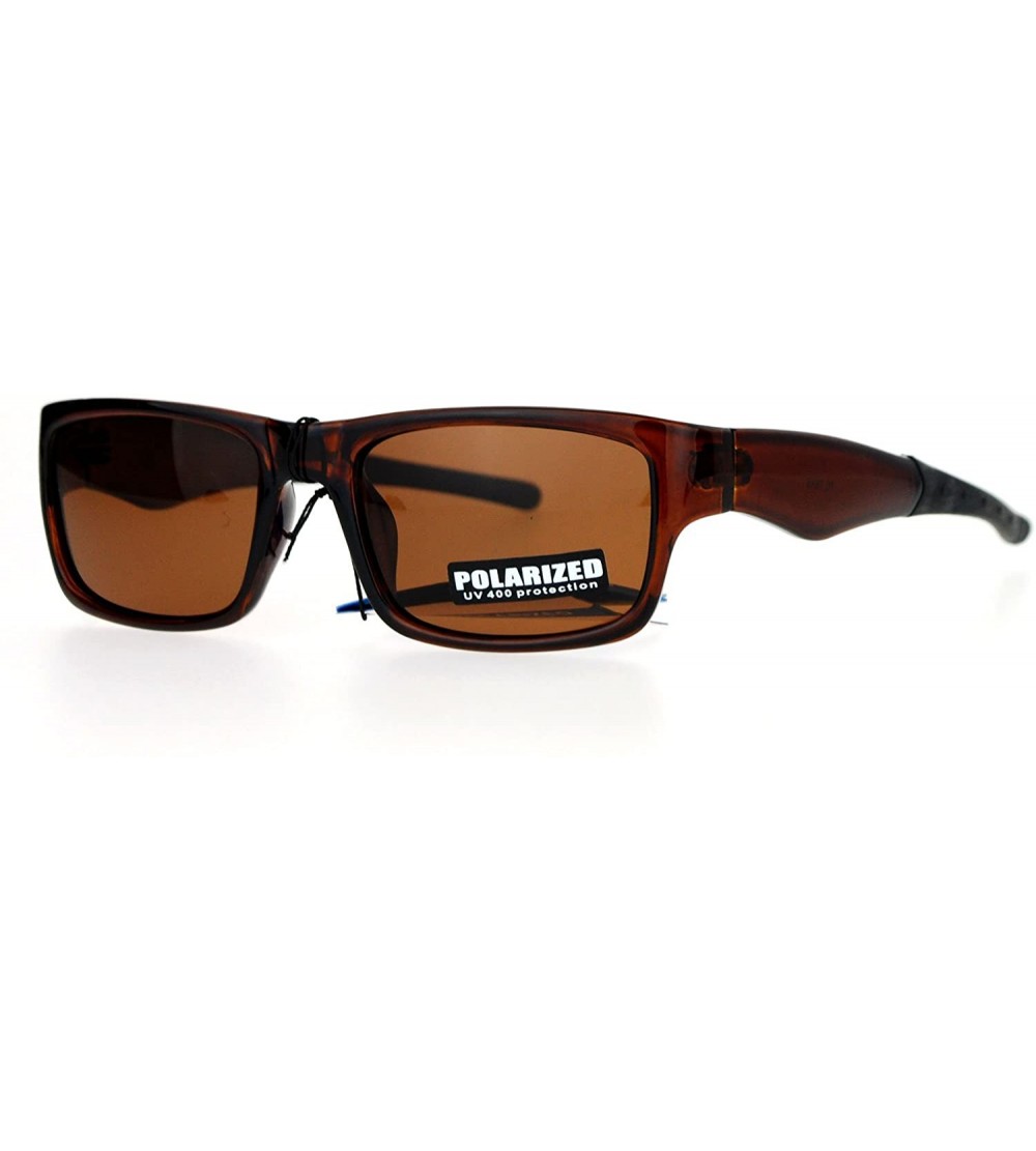 Rectangular Biker Mens Antiglare Polarized Rectangular Sport Plastic Sunglasses - Brown Brown - C312FJV6L9Z $24.66