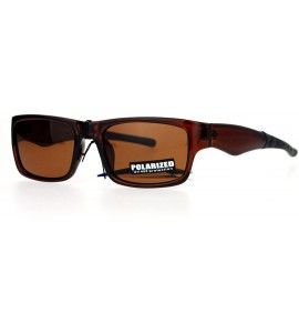 Rectangular Biker Mens Antiglare Polarized Rectangular Sport Plastic Sunglasses - Brown Brown - C312FJV6L9Z $24.66