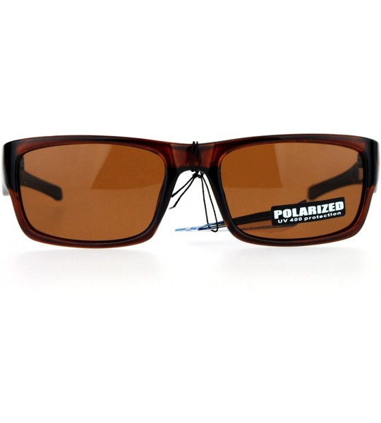 Rectangular Biker Mens Antiglare Polarized Rectangular Sport Plastic Sunglasses - Brown Brown - C312FJV6L9Z $24.66