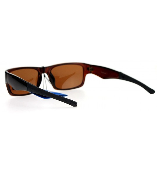 Rectangular Biker Mens Antiglare Polarized Rectangular Sport Plastic Sunglasses - Brown Brown - C312FJV6L9Z $24.66