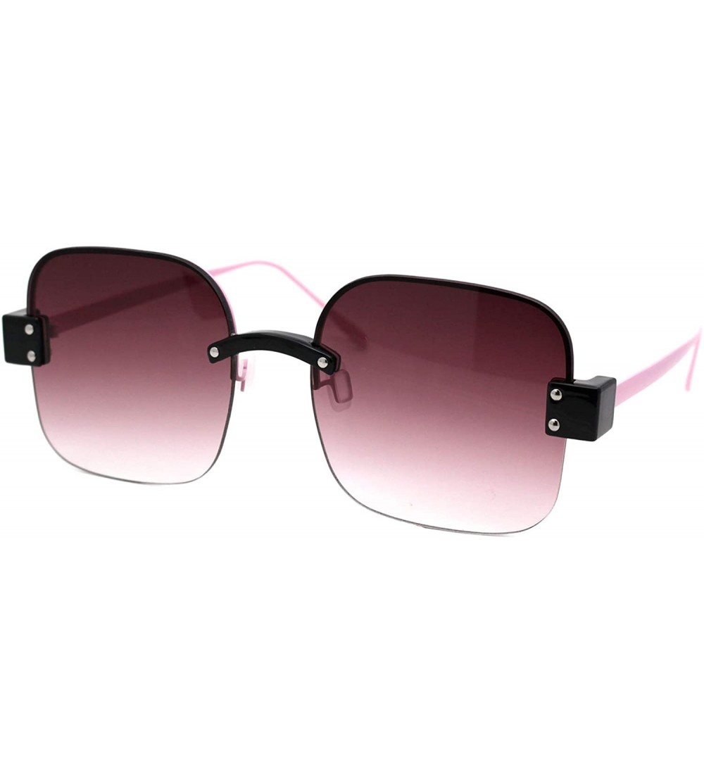 Rimless Womens Half Rim Rimless Style Square Sunglasses Vintage Retro Fashion - Black Pink (Burgundy Smoke) - CH18Y3UXS7S $23.42