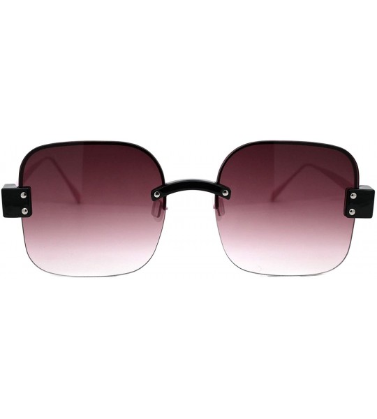 Rimless Womens Half Rim Rimless Style Square Sunglasses Vintage Retro Fashion - Black Pink (Burgundy Smoke) - CH18Y3UXS7S $23.42