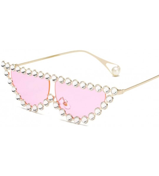 Cat Eye Cat Eye Sunglasses Women Crystal Triangle Sun Glasses For Ladies Decoration Gift - Gold With Pink - C618IGU5MGZ $23.63