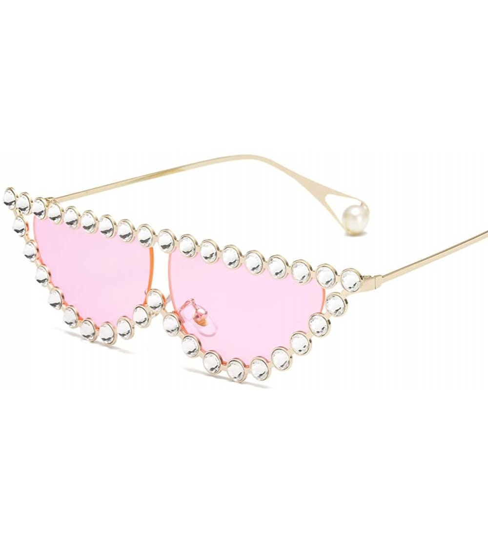 Cat Eye Cat Eye Sunglasses Women Crystal Triangle Sun Glasses For Ladies Decoration Gift - Gold With Pink - C618IGU5MGZ $23.63