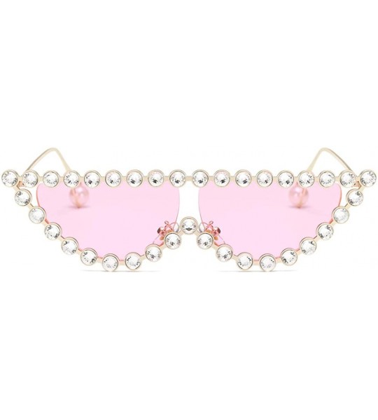 Cat Eye Cat Eye Sunglasses Women Crystal Triangle Sun Glasses For Ladies Decoration Gift - Gold With Pink - C618IGU5MGZ $23.63