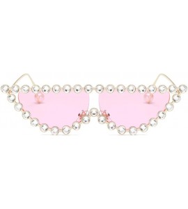 Cat Eye Cat Eye Sunglasses Women Crystal Triangle Sun Glasses For Ladies Decoration Gift - Gold With Pink - C618IGU5MGZ $23.63