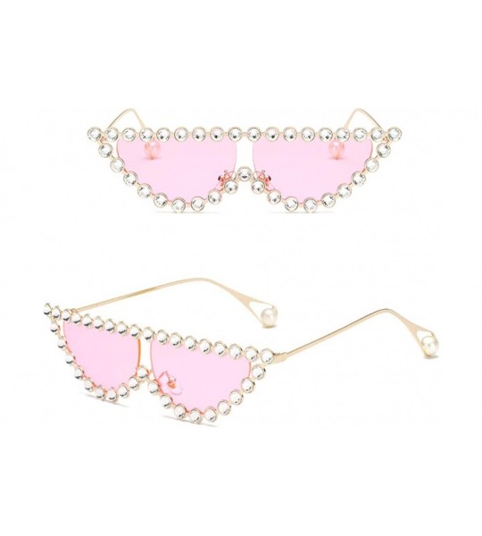 Cat Eye Cat Eye Sunglasses Women Crystal Triangle Sun Glasses For Ladies Decoration Gift - Gold With Pink - C618IGU5MGZ $23.63