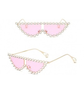 Cat Eye Cat Eye Sunglasses Women Crystal Triangle Sun Glasses For Ladies Decoration Gift - Gold With Pink - C618IGU5MGZ $23.63