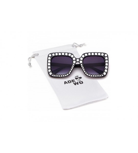 Round Square Oversize Women Sunglasses UV Mirror Retro Crystal Rim Brand Desginer Glasses - Black - CB180EMCZ7Y $25.00