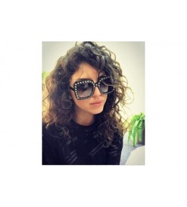 Round Square Oversize Women Sunglasses UV Mirror Retro Crystal Rim Brand Desginer Glasses - Black - CB180EMCZ7Y $25.00