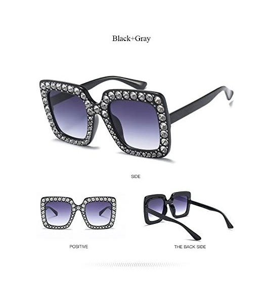 Round Square Oversize Women Sunglasses UV Mirror Retro Crystal Rim Brand Desginer Glasses - Black - CB180EMCZ7Y $25.00